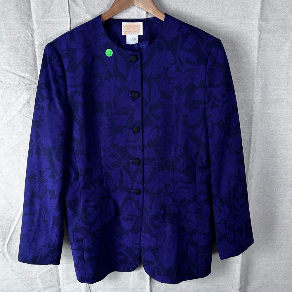 Pendleton VTG 70's Purple Pure Virgin Wool Floral Jacquard Blazer Jacket Size 12